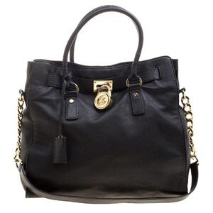 Michael Kors Authentic Black Large Leather Hamilton Tote Bag Purse EUC